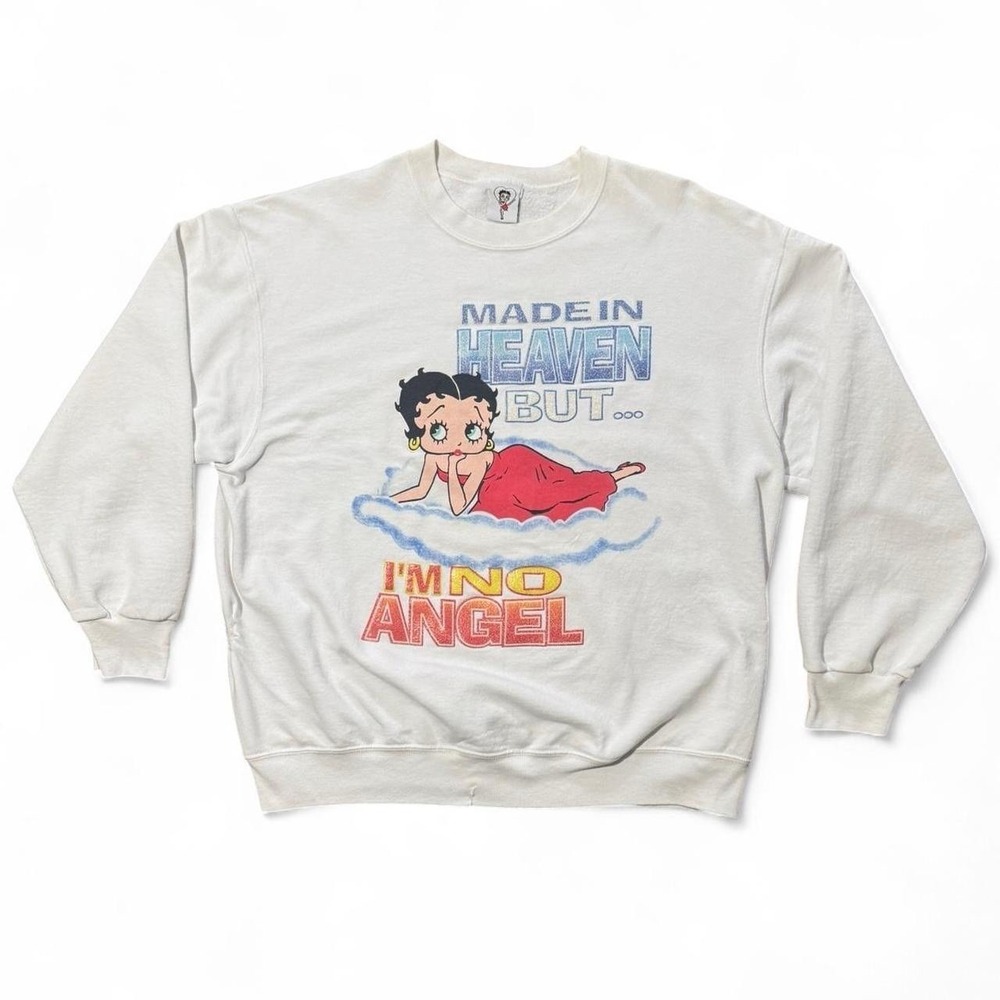 Vintage 2003 Betty Boop I'm No Angel Glitter Graphic Pullover Crewneck 24x27 XL